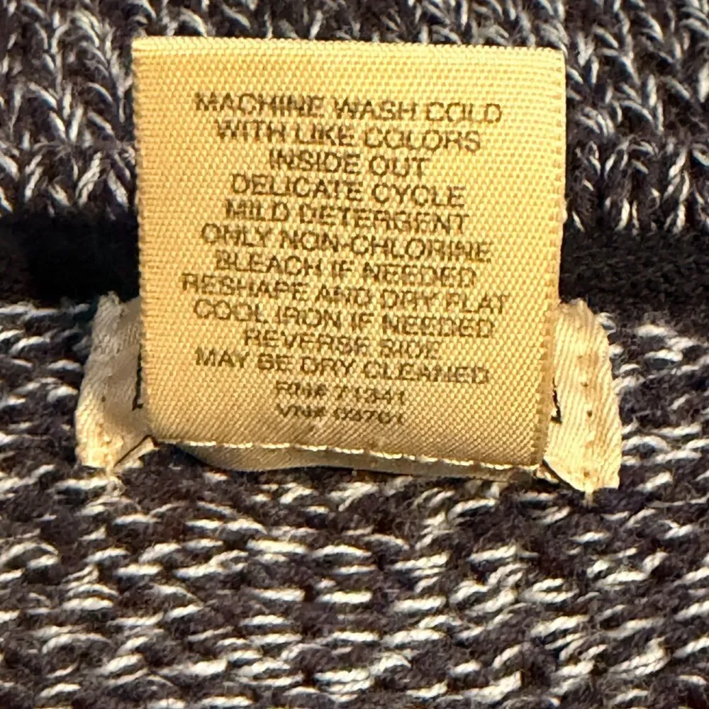 LL Bean Chunky Knit Sweater Mens XL Navy Blue White Marled Cotton Crewneck